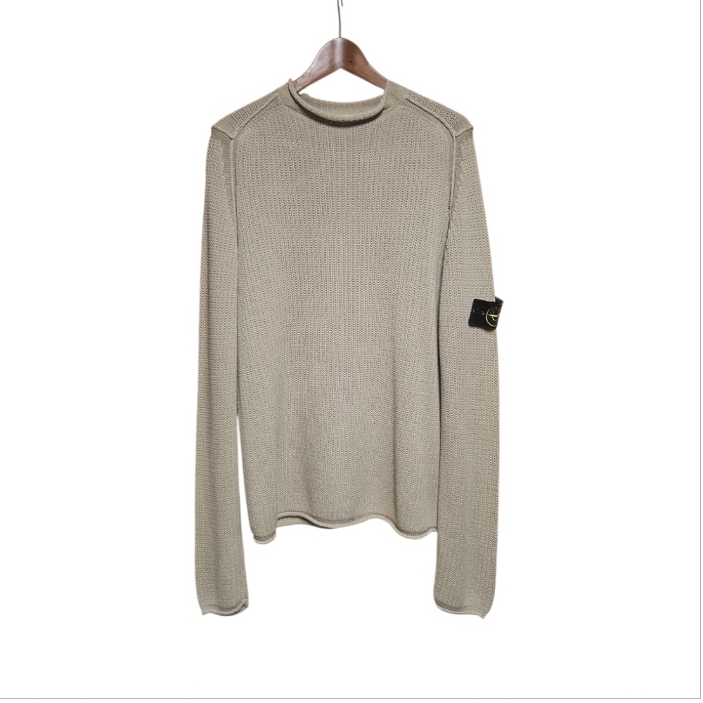 STONE ISLAND | Cotton-Blend Knit Crewneck w/ Compass Badge | Tan | Large